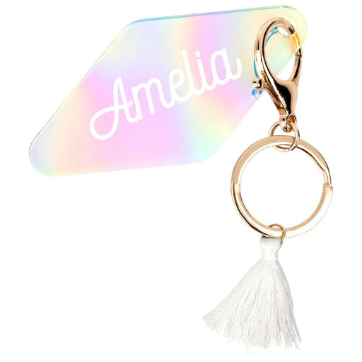 Custom Iridescent Acrylic Retro Motel Keychain-Set of 1-Andaz Press-Custom Iridescent Retro Motel Keychain-