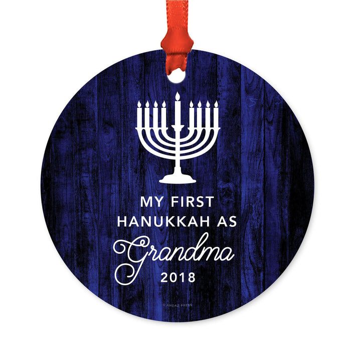Custom Jewish Family Metal Hanukkah Ornament, Our First Hanukkah, Includes Ribbon and Gift Bag, Design 1-Set of 1-Andaz Press-Grandma-