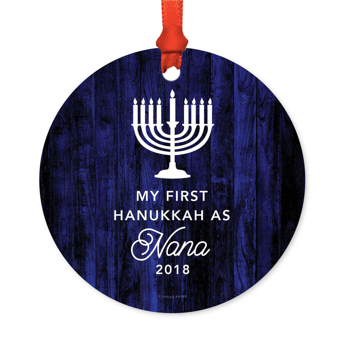 Custom Jewish Family Metal Hanukkah Ornament, Our First Hanukkah, Includes Ribbon and Gift Bag, Design 1-Set of 1-Andaz Press-Grandma Nana-