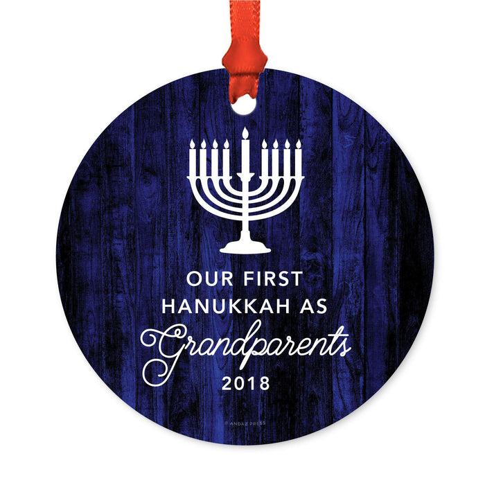 Custom Jewish Family Metal Hanukkah Ornament, Our First Hanukkah, Includes Ribbon and Gift Bag, Design 1-Set of 1-Andaz Press-Grandparents-