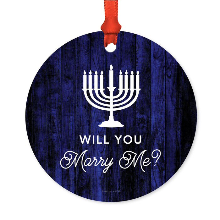 Custom Jewish Family Metal Hanukkah Ornament, Our First Hanukkah, Includes Ribbon and Gift Bag, Design 1-Set of 1-Andaz Press-Wedding Will You Marry Me-