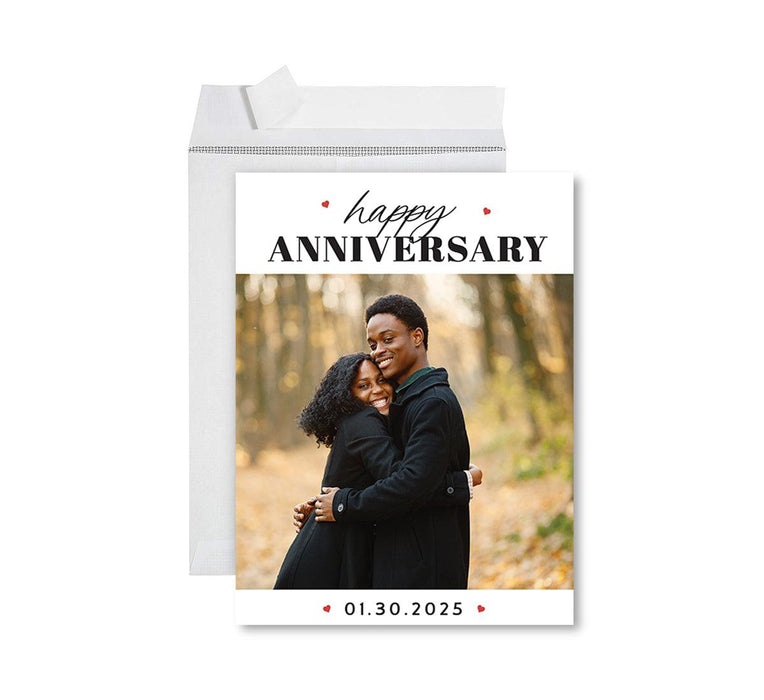 Custom Jumbo Anniversary Photo Card with Envelope, Greeting Card for Anniversary Gifts, Set of 1-Set of 1-Andaz Press-Happy Anniversary Hearts-
