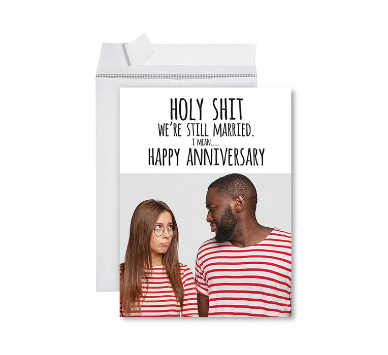 Custom Jumbo Anniversary Photo Card with Envelope, Greeting Card for Anniversary Gifts, Set of 1-Set of 1-Andaz Press-Holy Shit We're Still Married-