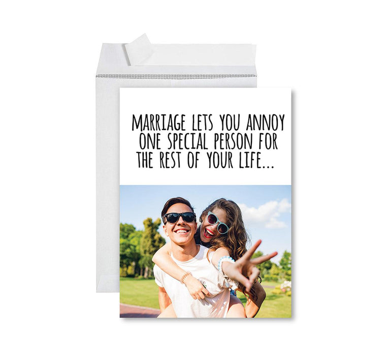 Custom Jumbo Anniversary Photo Card with Envelope, Greeting Card for Anniversary Gifts, Set of 1-Set of 1-Andaz Press-Marriage Lets You Annoy-