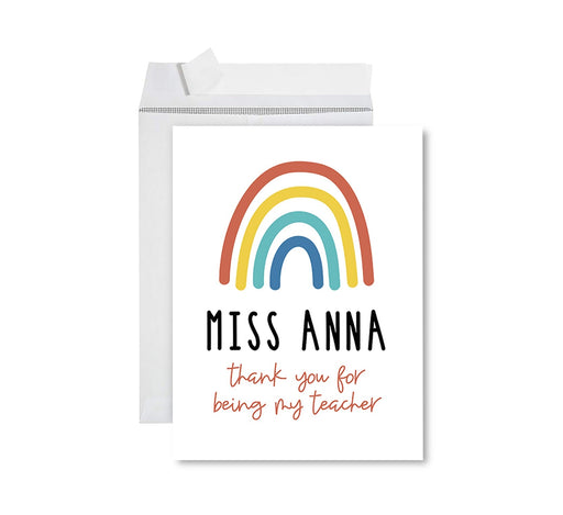 Custom Jumbo Teacher Appreciation Cards - Best Staff Thank You Card with Envelope, 9 Designs-Set of 1-Andaz Press-Rainbow Custom-