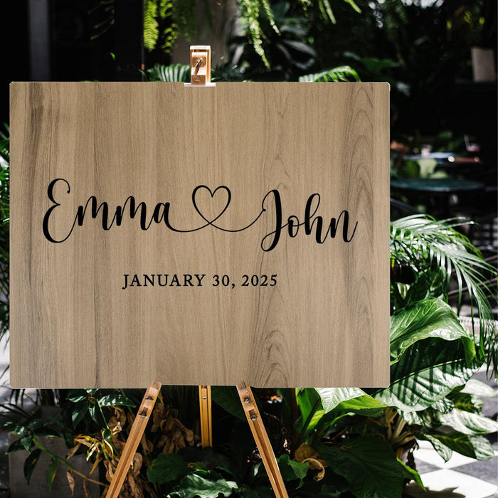 Custom Large Rustic English Oak Wooden Welcome Sign for Wedding, Rustic Welcome Sign 16" x 20"-Set of 1-Andaz Press-Heart Names-