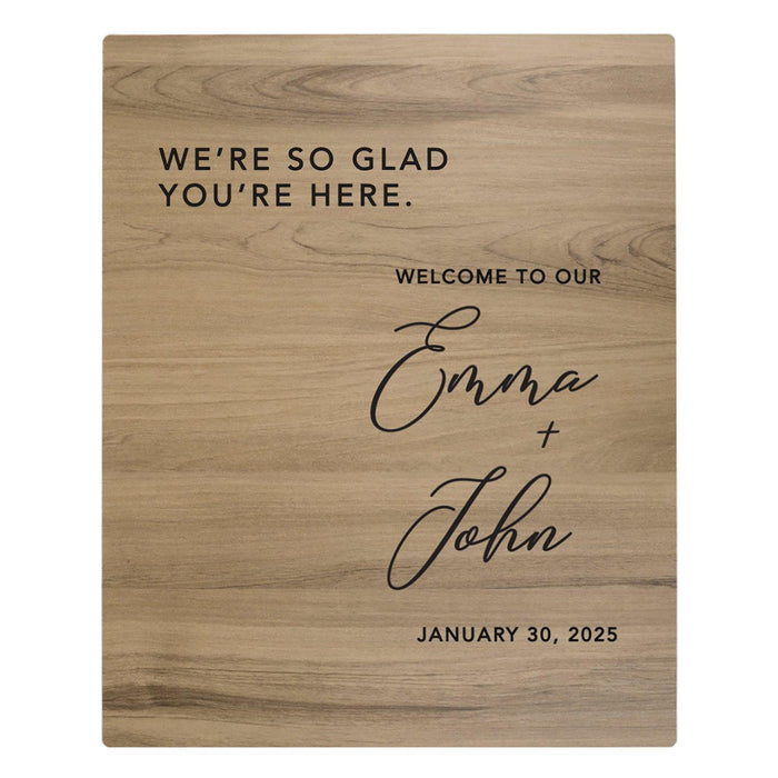 Custom Large Rustic English Oak Wooden Welcome Sign for Wedding, Rustic Welcome Sign 16" x 20"-Set of 1-Andaz Press-We're So Glad You're Here-