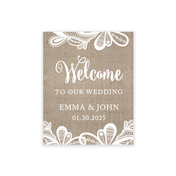 Custom Large Wedding Canvas Welcome Sign, Welcome Sign Guestbook Alternative For Wedding-Set of 1-Andaz Press-Burlap Lace Swirl-