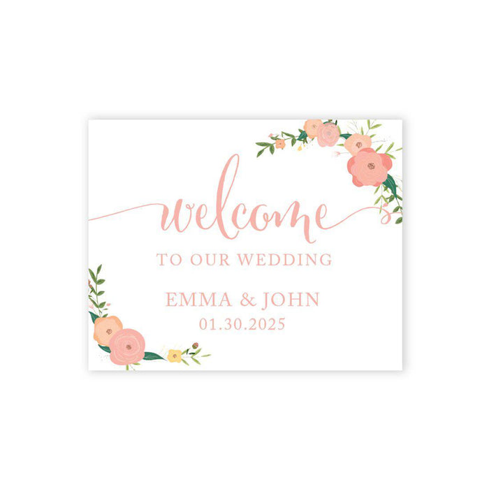 Custom Large Wedding Canvas Welcome Sign, Welcome Sign Guestbook Alternative For Wedding-Set of 1-Andaz Press-Pink Coral Floral Roses-