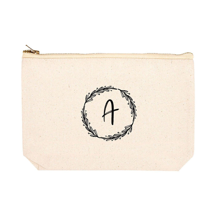 Custom Makeup Bags for Women Bridesmaid Proposal Gifts Canvas Cosmetic Bag with Zipper Makeup Pouch-Set of 1-Andaz Press-Monogrammed Wreath-