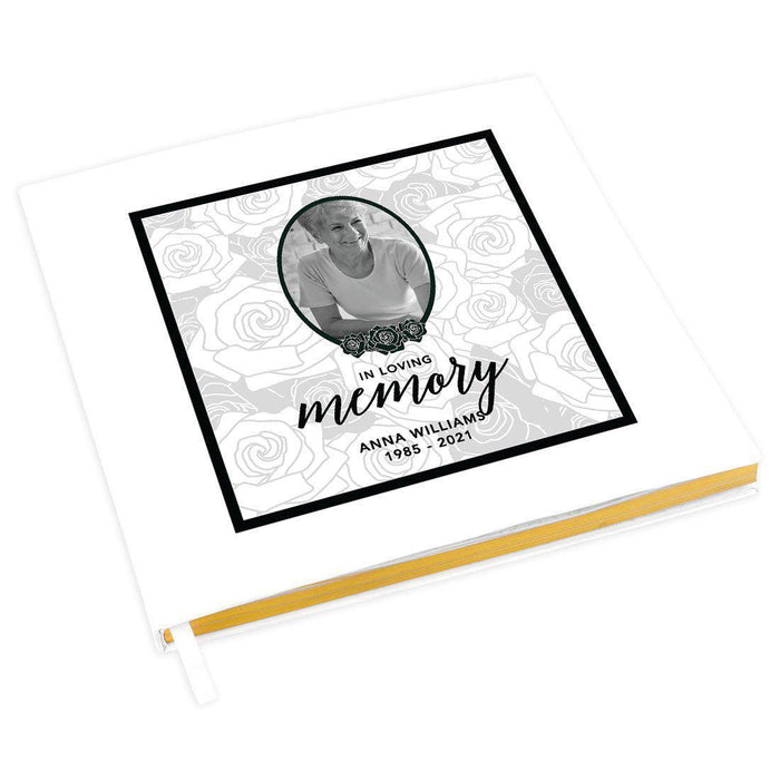Custom Memorial Guestbook with Gold Accents, Custom Photo White Guest Sign In Registry, Scrapbook, Photo Album-Set of 1-Andaz Press-Oval Frame Design-