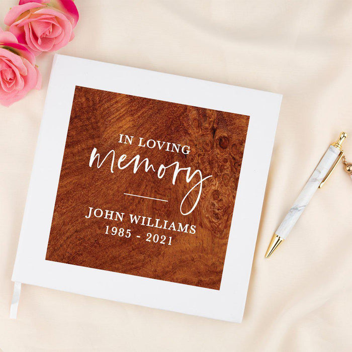 Custom Memorial Guestbook with Gold Accents, White Guest Sign in Registry, Scrapbook, Photo Album-Set of 1-Andaz Press-Rustic Wood-