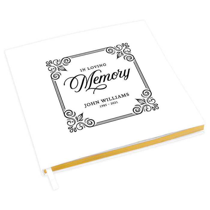 Custom Memorial Guestbook with Gold Accents, White Guest Sign in Registry, Scrapbook, Photo Album-Set of 1-Andaz Press-Art Deco Design-