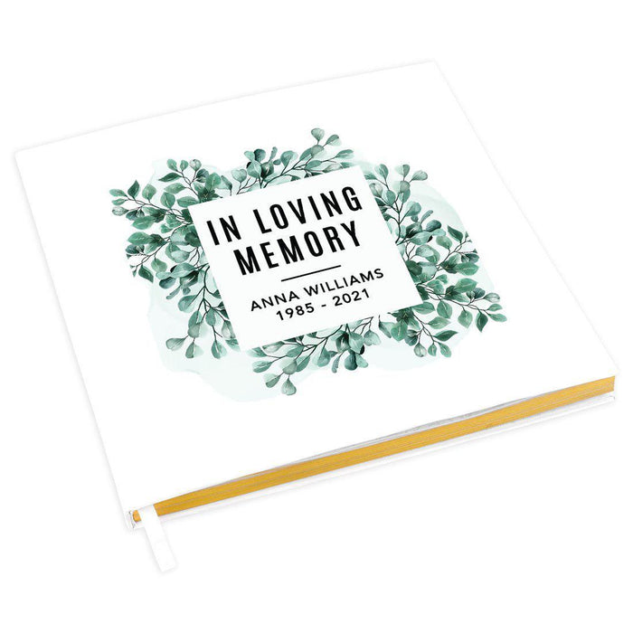 Custom Memorial Guestbook with Gold Accents, White Guest Sign in Registry, Scrapbook, Photo Album-Set of 1-Andaz Press-Greenery Bunch Leaves-