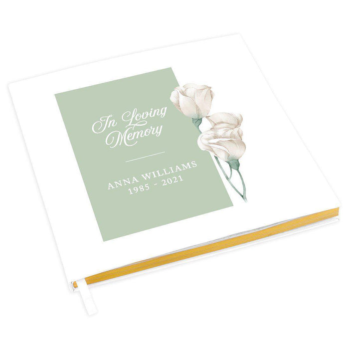Custom Memorial Guestbook with Gold Accents, White Guest Sign in Registry, Scrapbook, Photo Album-Set of 1-Andaz Press-Ivory Rose Stems-