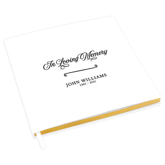 Custom Memorial Guestbook with Gold Accents, White Guest Sign in Registry, Scrapbook, Photo Album-Set of 1-Andaz Press-Script Regal Design-