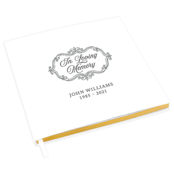 Custom Memorial Guestbook with Gold Accents, White Guest Sign in Registry, Scrapbook, Photo Album-Set of 1-Andaz Press-Scroll Border Design-