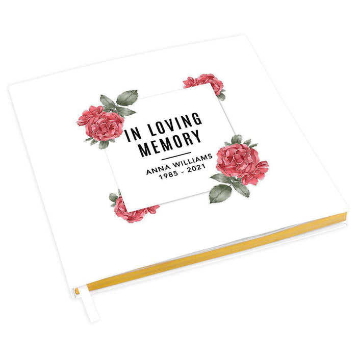 Custom Memorial Guestbook with Gold Accents, White Guest Sign in Registry, Scrapbook, Photo Album-Set of 1-Andaz Press-Watercolor Roses-