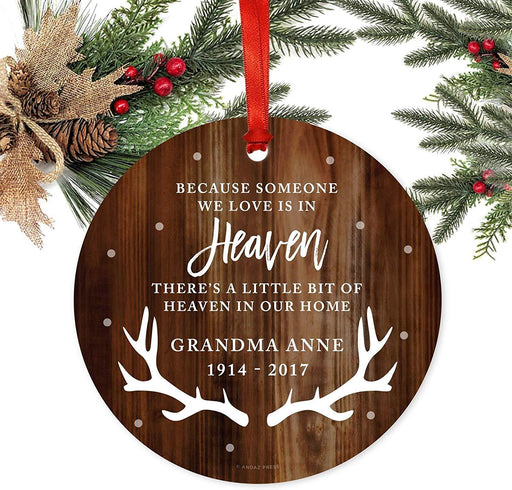 Custom Memorial Metal Christmas Ornament, Someone We Love is in Heaven, Little Bit of Heaven, Rustic Wood | Deer Antlers-Set of 1-Andaz Press-