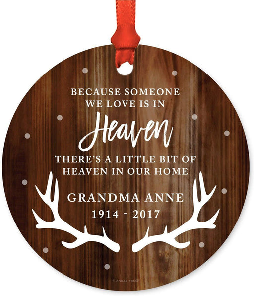 Custom Memorial Metal Christmas Ornament, Someone We Love is in Heaven, Little Bit of Heaven, Rustic Wood | Deer Antlers-Set of 1-Andaz Press-