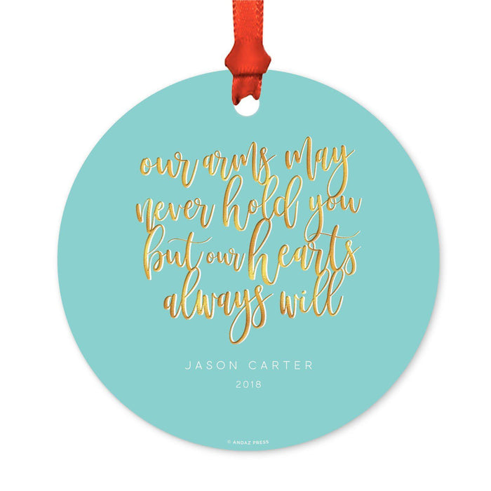 Custom Memorial Round Metal Christmas Ornament, There's a Little Bit of Heaven in Our Home-Set of 1-Andaz Press-Jason Carter-