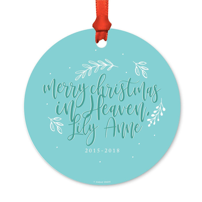 Custom Memorial Round Metal Christmas Ornament, There's a Little Bit of Heaven in Our Home-Set of 1-Andaz Press-Lily Anne-