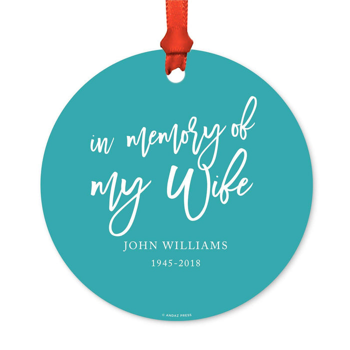 Custom Memorial Round Metal Christmas Ornament, There's a Little Bit of Heaven in Our Home-Set of 1-Andaz Press-Wife-