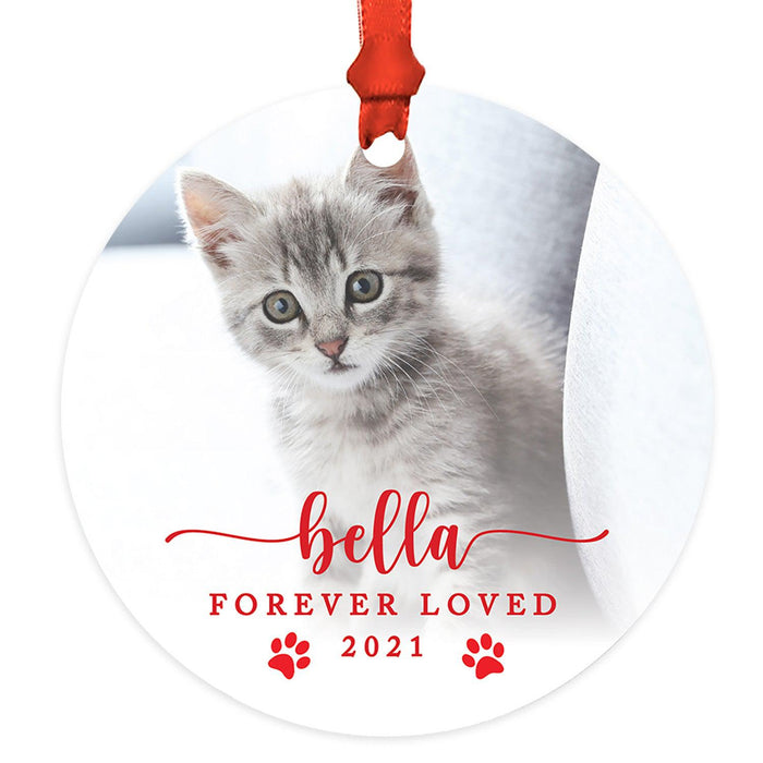 Custom My First Christmas Cat Photo Ornament 20XX, 3.5" Round Metal Ornament, for Cat Lovers-Set of 1-Andaz Press-Forever Loved-