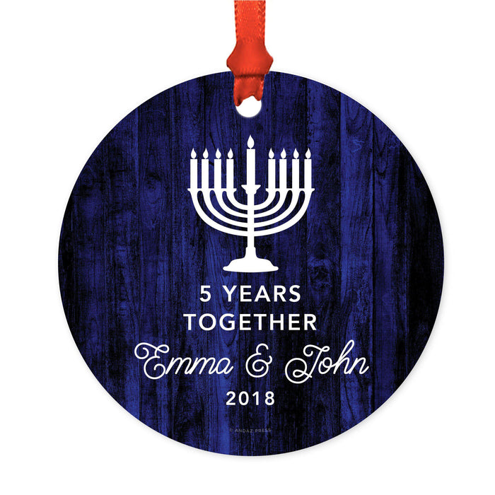 Custom Name Hanukkah Metal Ornament, Our First Hanukkah, Includes Ribbon and Gift Bag-Set of 1-Andaz Press-Anniversary Custom-