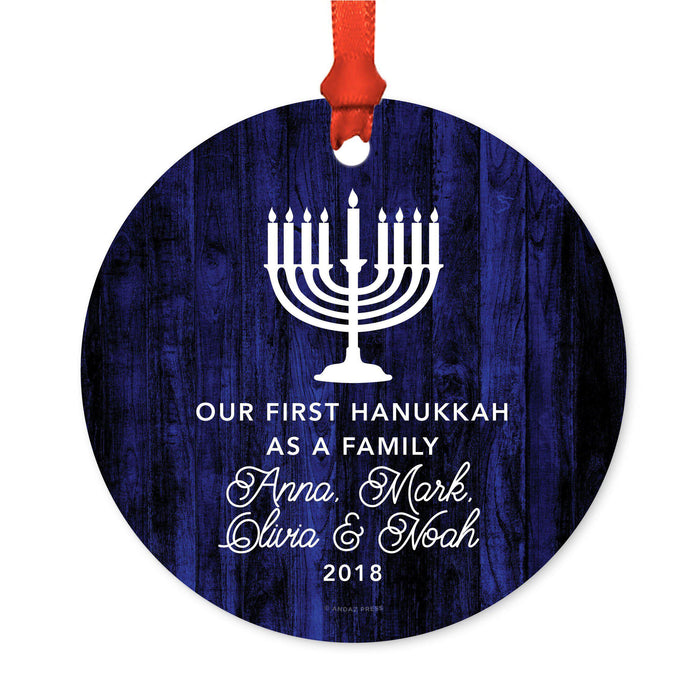 Custom Name Hanukkah Metal Ornament, Our First Hanukkah, Includes Ribbon and Gift Bag-Set of 1-Andaz Press-Family Custom-