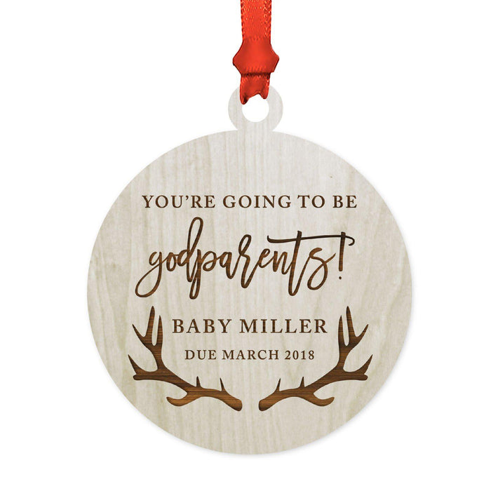 Custom Name Laser Engraved Wood Christmas Ornament, Deer Antlers-Set of 1-Andaz Press-Godparents Going To Be-