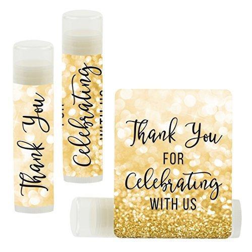 Custom Name Wedding Party Lip Balm Party Favors, Thank You, Bride & Groom-Set of 12-Andaz Press-Faux Gold Glitter Shimmer-