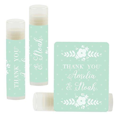 Custom Name Wedding Party Lip Balm Party Favors, Thank You, Bride & Groom-Set of 12-Andaz Press-Floral Mint Green-