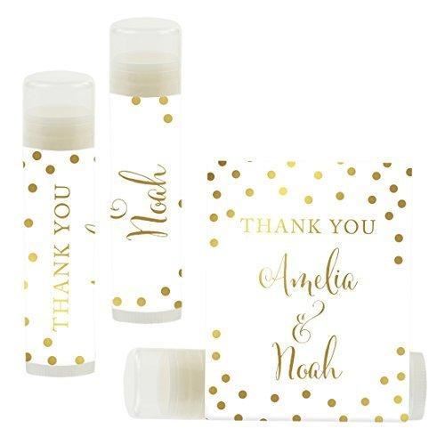Custom Name Wedding Party Lip Balm Party Favors, Thank You, Bride & Groom-Set of 12-Andaz Press-Metallic Gold Ink on White-
