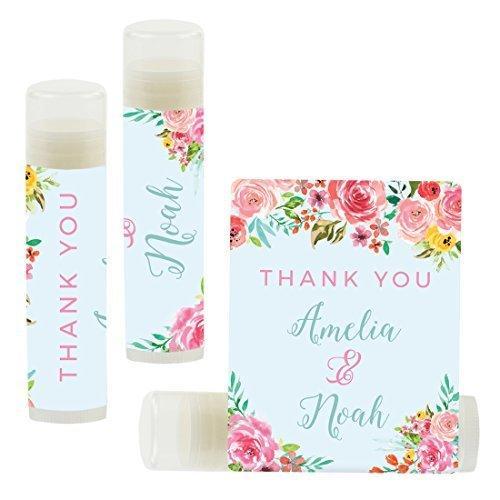 Custom Name Wedding Party Lip Balm Party Favors, Thank You, Bride & Groom-Set of 12-Andaz Press-Pink Roses English Tea Party-