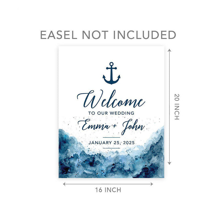 Custom Nautical Canvas Wedding Guestbook Welcome Signs-Set of 1-Andaz Press-Nautical Floral Anchor-