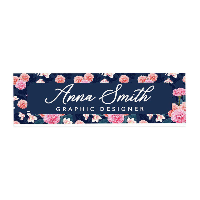 Custom Office Desk Name Plate, Personalized Acrylic Custom Name Title Plate for Home Design 1-Set of 1-Andaz Press-Navy Blue with Carnations-