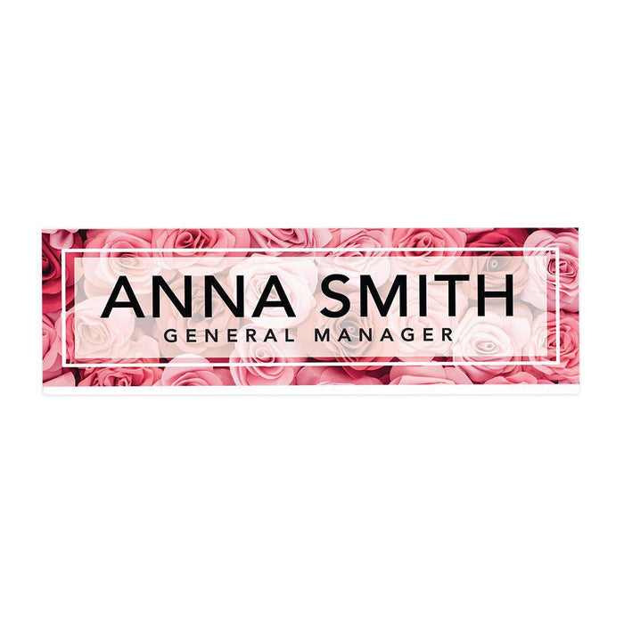 Custom Office Desk Name Plate, Personalized Acrylic Custom Name Title Plate for Home Design 1-Set of 1-Andaz Press-Roses-