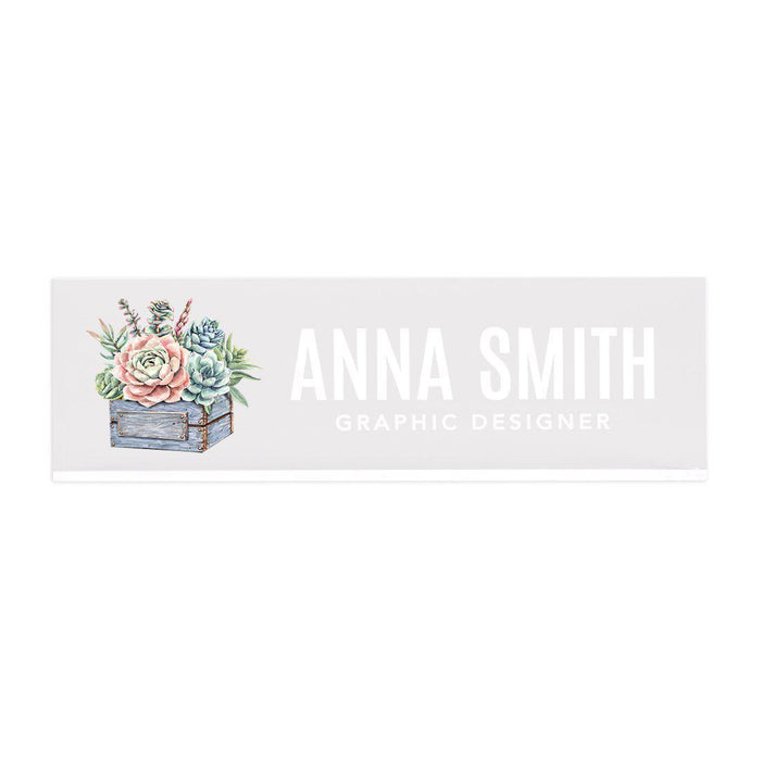 Custom Office Desk Name Plate, Personalized Acrylic Custom Name Title Plate for Home Design 1-Set of 1-Andaz Press-Succulents-
