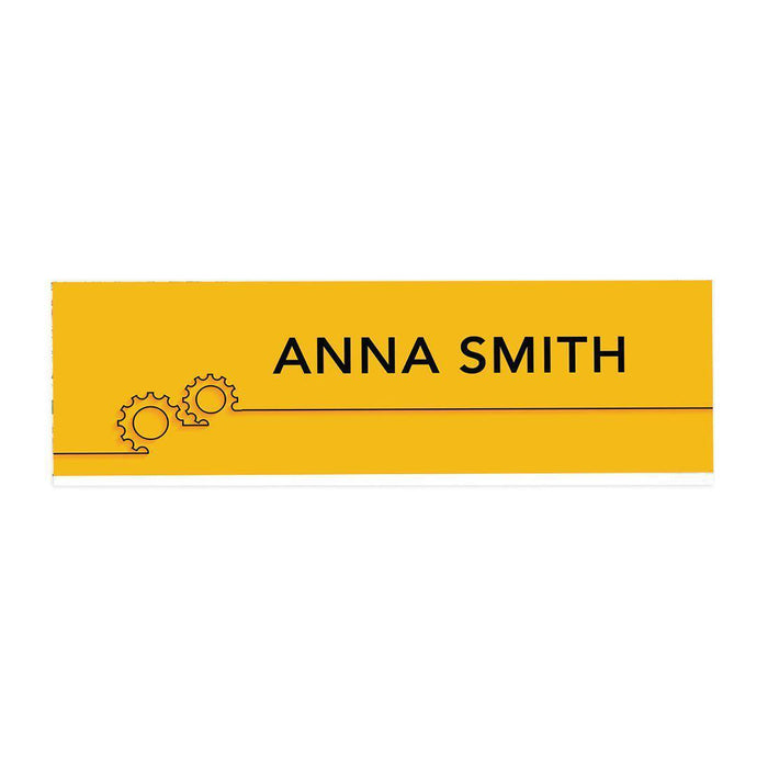 Custom Office Desk Name Plate, Personalized Acrylic Custom Name Title Plate for Home Design 2-Set of 1-Andaz Press-Mechanic Line Gears-