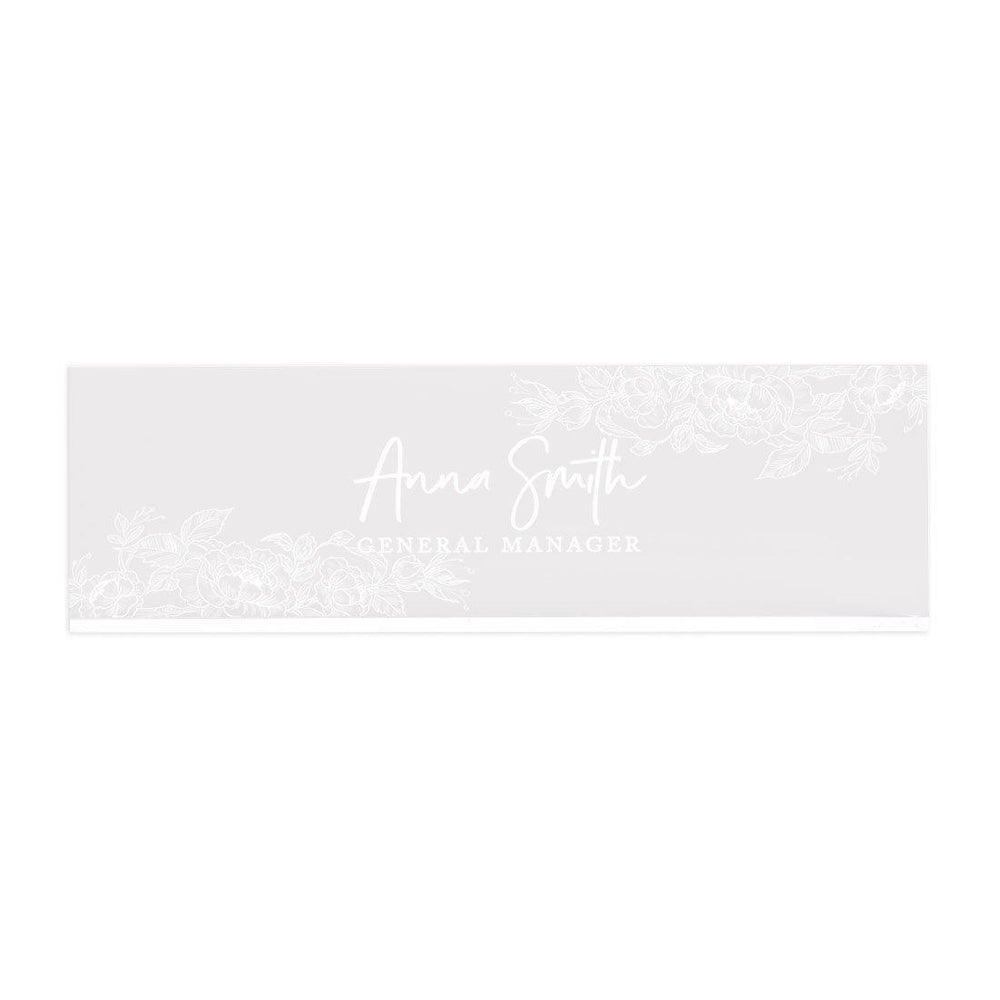 Custom Office Desk Name Plate, Personalized Acrylic Custom Name Title Plate for Home Design 2-Set of 1-Andaz Press-Modern Floral Line Design-
