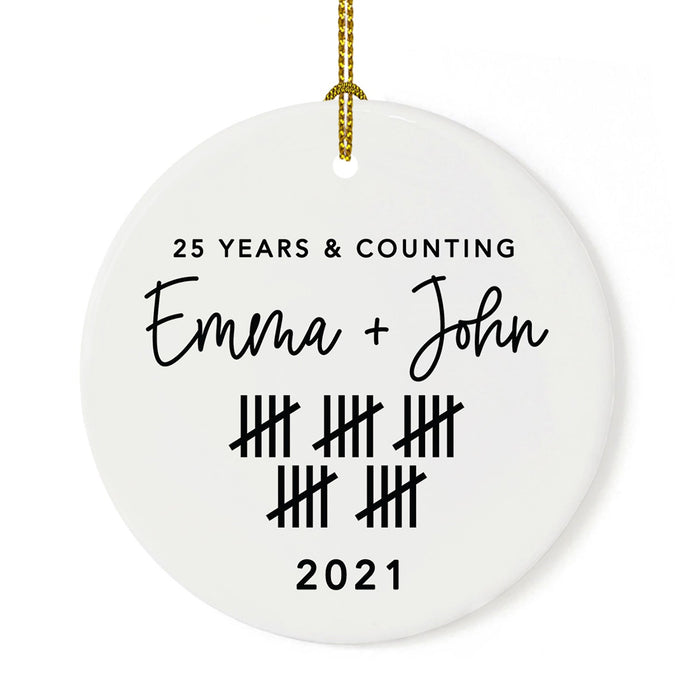 Custom Our 1st Wedding Anniversary 20XX Christmas Ornaments Round Porcelain-Set of 1-Andaz Press-25 Years & Counting-