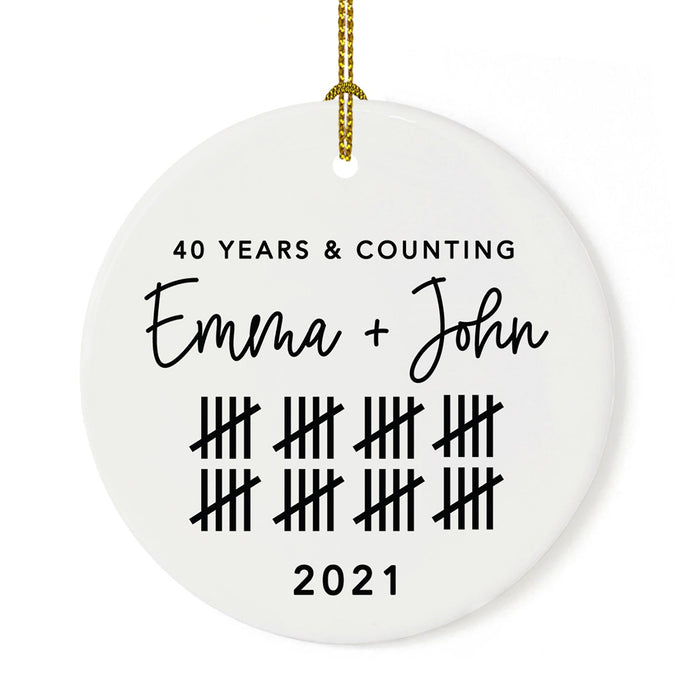 Custom Our 1st Wedding Anniversary 20XX Christmas Ornaments Round Porcelain-Set of 1-Andaz Press-40 Years & Counting-