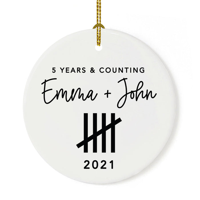 Custom Our 1st Wedding Anniversary 20XX Christmas Ornaments Round Porcelain-Set of 1-Andaz Press-5 Years & Counting-
