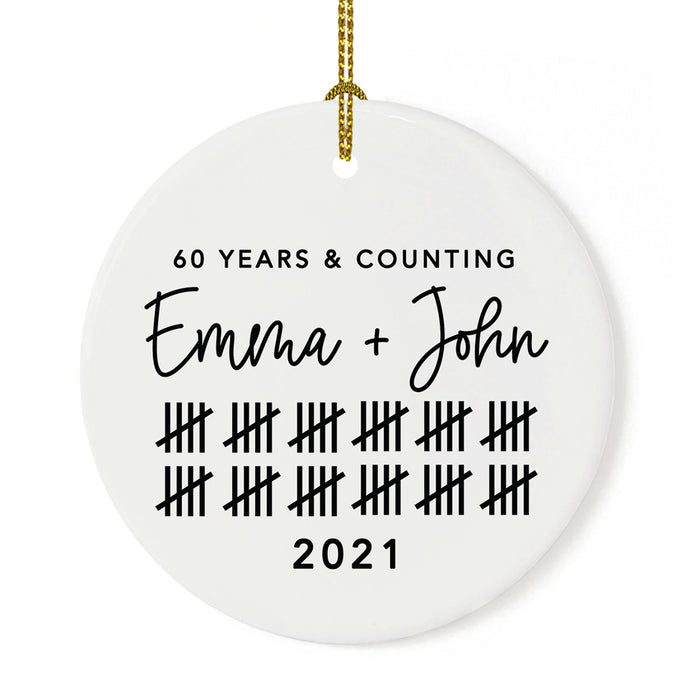 Custom Our 1st Wedding Anniversary 20XX Christmas Ornaments Round Porcelain-Set of 1-Andaz Press-60 Years & Counting-