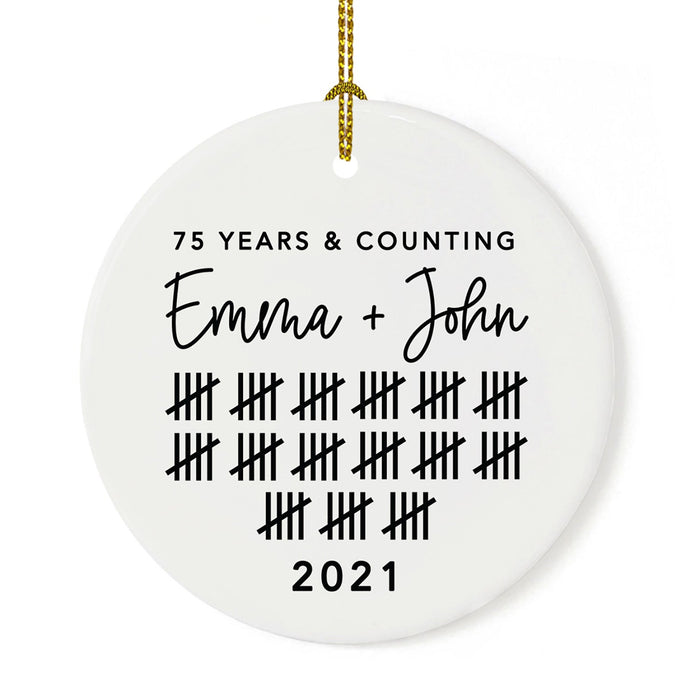 Custom Our 1st Wedding Anniversary 20XX Christmas Ornaments Round Porcelain-Set of 1-Andaz Press-75 Years & Counting-