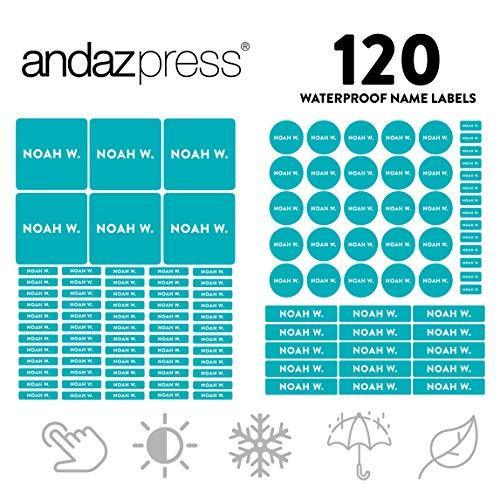 Custom Personalized Waterproof School Name Labels-Set of 120-Andaz Press-Aqua-