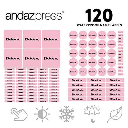 Custom Personalized Waterproof School Name Labels-Set of 120-Andaz Press-Blush Pink-
