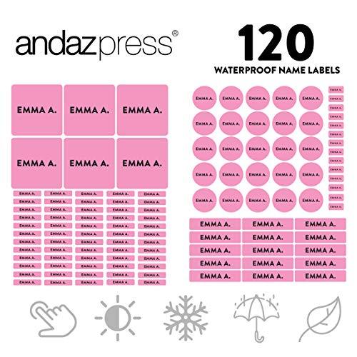Custom Personalized Waterproof School Name Labels-Set of 120-Andaz Press-Bubblegum Pink-