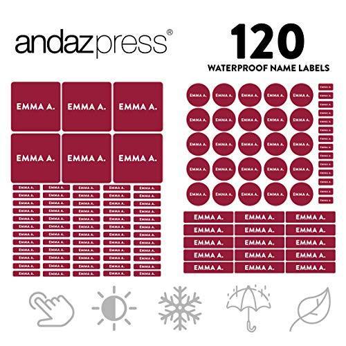 Custom Personalized Waterproof School Name Labels-Set of 120-Andaz Press-Burgundy Maroon-